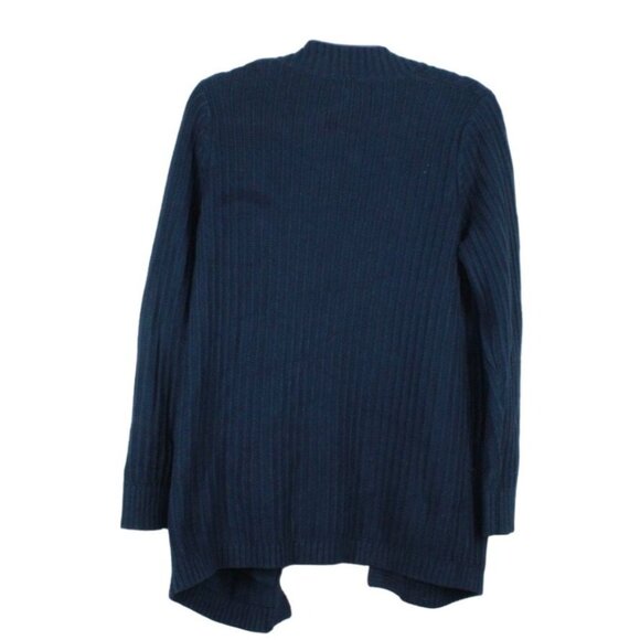 LL Bean Womens Navy Blue Open Front Ribbed Cardigan Sweater Size M Shaker Stitch - Picture 4 of 9
